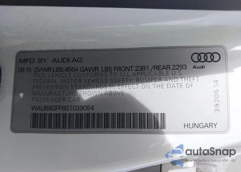 2016 Audi A3 2.0T Premium из США, поврежденный, VIN WAUB8GFF8G1039054